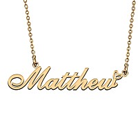 Huan Xun 18K Gold Plate Nameplate Necklace Matthew Customized Charm Unique Bridesmaid Gifts