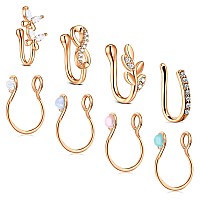 Jforyou Nose Rings Fake 8Pcs Stainless Steel Inlaid Cz Faux Piercing Jewelry Fake Nose Ring Clip On Circle Hoop No Pierced Nose