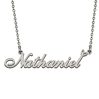 Huan Xun Silver Initial Letter Necklace For Women Girls Nathaniel Custom Nameplate