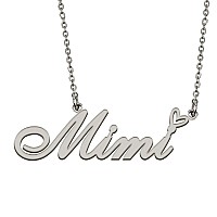 Huan Xun Silver Initial Letter Necklace For Women Girls Mimi Custom Nameplate