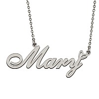 Huan Xun Silver Initial Letter Necklace For Women Girls Mary Custom Nameplate