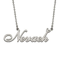 Huan Xun Silver Initial Letter Necklace For Women Girls Nevaeh Custom Nameplate