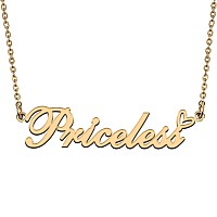 Huan Xun 18K Gold Plate Nameplate Necklace Priceless Customized Charm Unique Bridesmaid Gifts