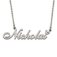 Huan Xun Silver Initial Letter Necklace For Women Girls Nicholas Custom Nameplate