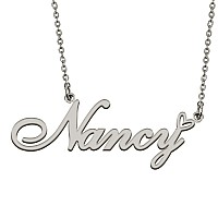 Huan Xun Silver Initial Letter Necklace For Women Girls Nancy Custom Nameplate