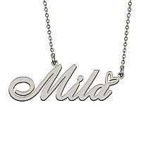 Huan Xun Silver Initial Letter Necklace For Women Girls Mila Custom Nameplate