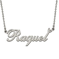 Huan Xun Silver Initial Letter Necklace For Women Girls Raquel Custom Nameplate