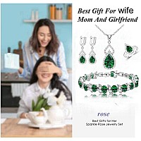 Lmxxvj Created Green Emerald Jewelry Set White Cz Earring Open Ring Necklace Bracelet Set Mother