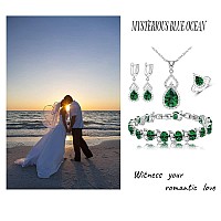 Lmxxvj Created Green Emerald Jewelry Set White Cz Earring Open Ring Necklace Bracelet Set Mother