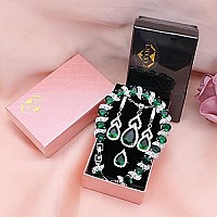 Lmxxvj Created Green Emerald Jewelry Set White Cz Earring Open Ring Necklace Bracelet Set Mother