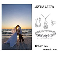 Lmxxvj Women Wedding Jewelry Set White Cubic Zirconia Necklace Open Ring Earrings Bracelet Set Bridal Anniversary Festival Jewel