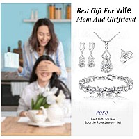 Lmxxvj Women Wedding Jewelry Set White Cubic Zirconia Necklace Open Ring Earrings Bracelet Set Bridal Anniversary Festival Jewel