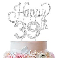 Lingteer Happy 39Th Birthday Silver Rhinestone Cake Topper Cheers To 39Th Birthday 39 Years Old Anniversary Party Cake Centerp