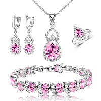 Lmxxvj Wedding Jewelry Set For Women Cute Princess Pink Cz Earring And Necklace Open Ring Bracelet Setbirthdayanniversary Moth