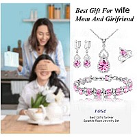 Lmxxvj Wedding Jewelry Set For Women Cute Princess Pink Cz Earring And Necklace Open Ring Bracelet Setbirthdayanniversary Moth