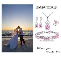 Lmxxvj Wedding Jewelry Set For Women Cute Princess Pink Cz Earring And Necklace Open Ring Bracelet Setbirthdayanniversary Moth