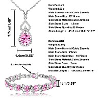 Lmxxvj Wedding Jewelry Set For Women Cute Princess Pink Cz Earring And Necklace Open Ring Bracelet Setbirthdayanniversary Moth