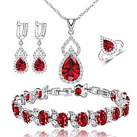 Lmxxvj Womens Jewelry Sets Platinum Plated Earring And Necklace Set Open Ring Bracelet Red Cubic Zirconia Jewelry Gifts For