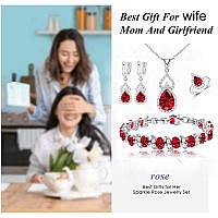 Lmxxvj Womens Jewelry Sets Platinum Plated Earring And Necklace Set Open Ring Bracelet Red Cubic Zirconia Jewelry Gifts For