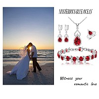 Lmxxvj Womens Jewelry Sets Platinum Plated Earring And Necklace Set Open Ring Bracelet Red Cubic Zirconia Jewelry Gifts For