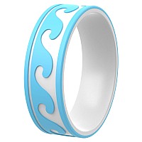 Thunderfit Silicone Wedding Rings For Men And Women Laser Printed Design 9Mm Width 2Mm Thick Waves 9Mm Whitesky Blue G