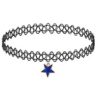 Bodyj4You 2Pc Choker Necklace Blue Star Rainbow Pendant Henna Tattoo Stretch Elastic 90S Jewelry Women Girl Teen Kids