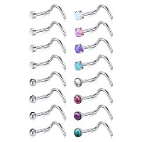 Dbella 18G Nose Stud Stainless Steel Nose Rings Stud Corkscrew Nose Rings Silver Corkscrew Nose Studs Nostril Nose Piercing Jew