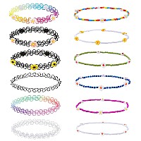 Bodyj4You 12 Chokers Henna Tattoo Necklace Stretchy 90S Accessories Women Girls Kids Vibrant Colors Daisy Flowers Glass Boho