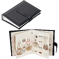 Yiluana Earring Book Organizer Portable Earring Holder Case Pu Leather Travel Earring Case With Foldable Book Design Black