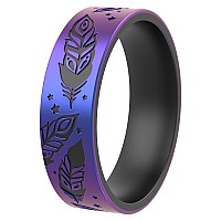 Thunderfit Silicone Wedding Rings For Men And Women Laser Printed Design 6Mm Width 2Mm Thick Peacock Feather And Stars Bla