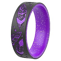 Thunderfit Silicone Wedding Rings For Men And Women Laser Printed Design 6Mm Width 2Mm Thick Peacock Feather And Stars Pur