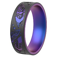 Thunderfit Silicone Wedding Rings For Men And Women Laser Printed Design 6Mm Width 2Mm Thick Peacock Feather And Stars Gal