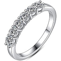 Yodewa Moissanite Wedding Band For Women 6 Real Moissanite Stone 925 Sterling Silver Hypoallergenic 06Ct Def Color Vvs Lab Crea