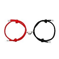 Dlihc 2Pcs Couples Bracelets For Women Men Heart Bracelets For Couples Black And Red Matching Bracelets For Best Friend Boyfri