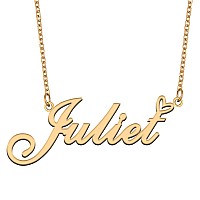 Aoloshow Gold Name Necklace Heart Charm Pendant Juliet Jewelry For Womens Teen Girls Graduation Gift