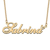 Aoloshow Gold Name Necklace Heart Charm Pendant Sabrina Jewelry For Womens Teen Girls Graduation Gift