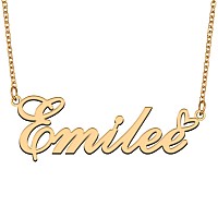 Aoloshow Gold Name Necklace Heart Charm Pendant Emilee Jewelry For Womens Teen Girls Graduation Gift