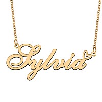 Aoloshow Gold Name Necklace Heart Charm Pendant Sylvia Jewelry For Womens Teen Girls Graduation Gift