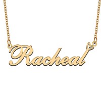 Aoloshow Gold Name Necklace Heart Charm Pendant Racheal Jewelry For Womens Teen Girls Graduation Gift