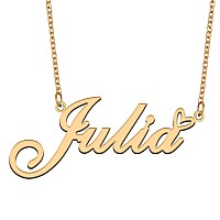 Aoloshow Gold Name Necklace Heart Charm Pendant Julia Jewelry For Womens Teen Girls Graduation Gift