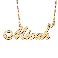 Aoloshow Gold Name Necklace Heart Charm Pendant Micah Jewelry For Womens Teen Girls Graduation Gift