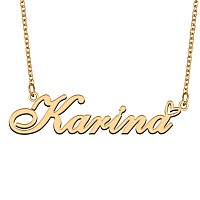 Aoloshow Gold Name Necklace Heart Charm Pendant Karina Jewelry For Womens Teen Girls Graduation Gift