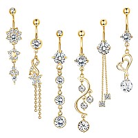 Drperfect 14G Belly Button Rings Dangle For Women Surgical Steel Navel Rings Body Piercing Jewelry