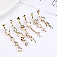 Drperfect 14G Belly Button Rings Dangle For Women Surgical Steel Navel Rings Body Piercing Jewelry