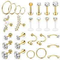 Ubjuliwa 27Pcs 16G Cartilage Earrings Stud Hoop For Women Stainless Steel Forward Helix Piercing Tragus Earrings Conch Piercing