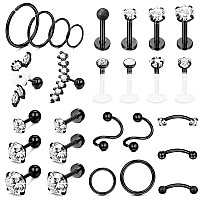 Ubjuliwa 27Pcs 16G Cartilage Earrings Stud Hoop For Women Stainless Steel Forward Helix Piercing Tragus Earrings Conch Piercing