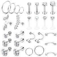 Ubjuliwa 27Pcs 16G Cartilage Earrings Stud Hoop For Women Stainless Steel Forward Helix Piercing Tragus Earrings Conch Piercing