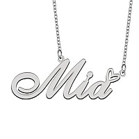 Aoloshow Stainless Steel Silver Name Necklace Mia Heart Charm Necklace Best Friends Jewelry Gifts