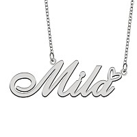 Aoloshow Stainless Steel Silver Name Necklace Mila Heart Charm Necklace Best Friends Jewelry Gifts