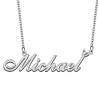 Aoloshow Stainless Steel Silver Name Necklace Michael Heart Charm Necklace Best Friends Jewelry Gifts